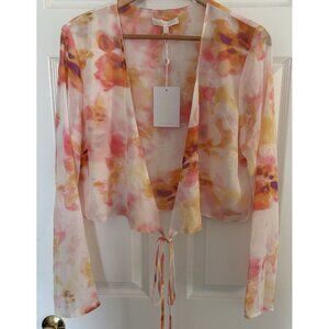 WYAF Jess Tie Dye Wrap Long Sleeve Cropped Ivory Tie Dye Size Large NWT